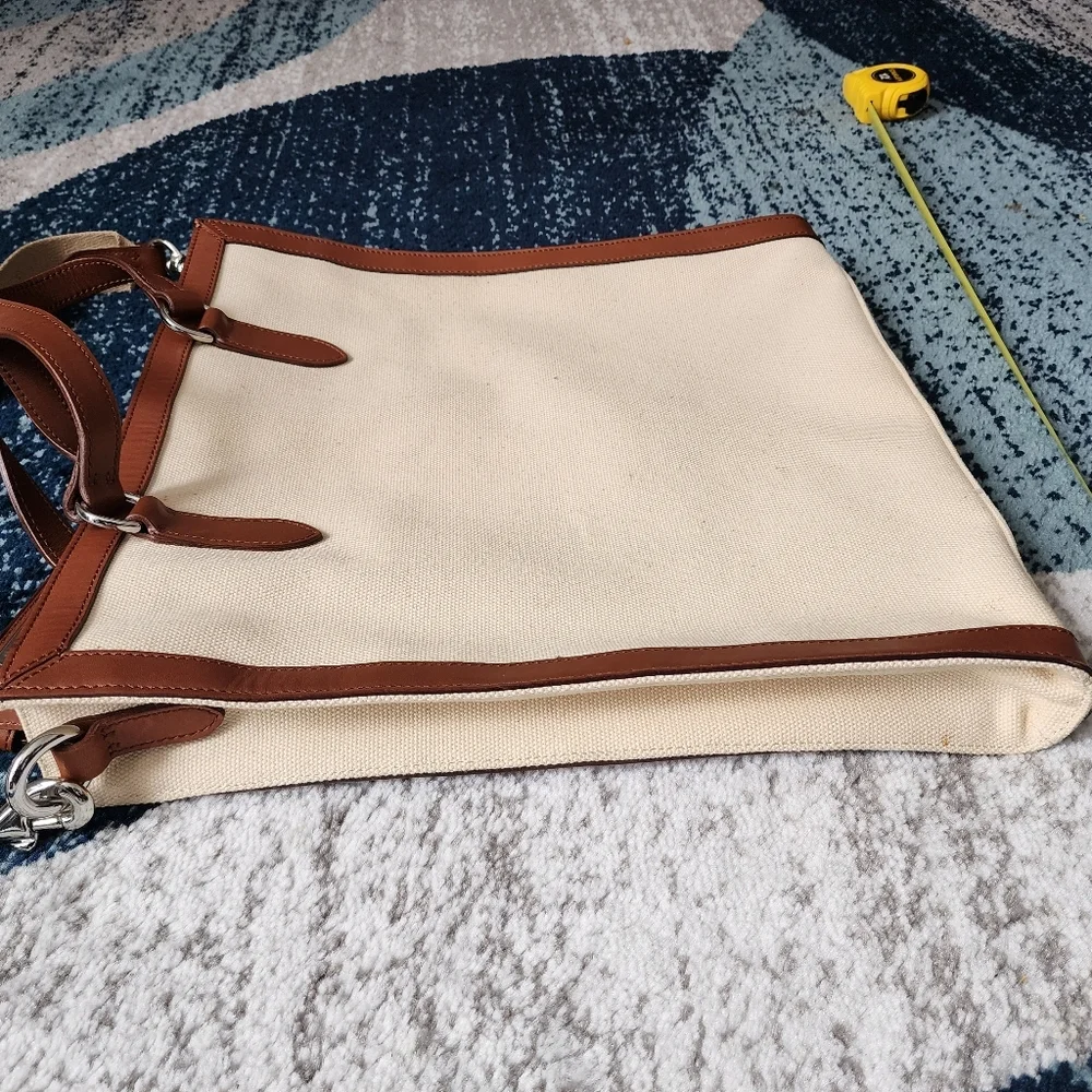 RALPH LAUREN Vintage Cream Canvas and Leather Tote Satchel Bag